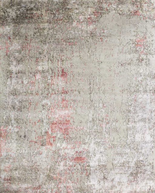 Overhead image of distressed Flavia rug in pink colour