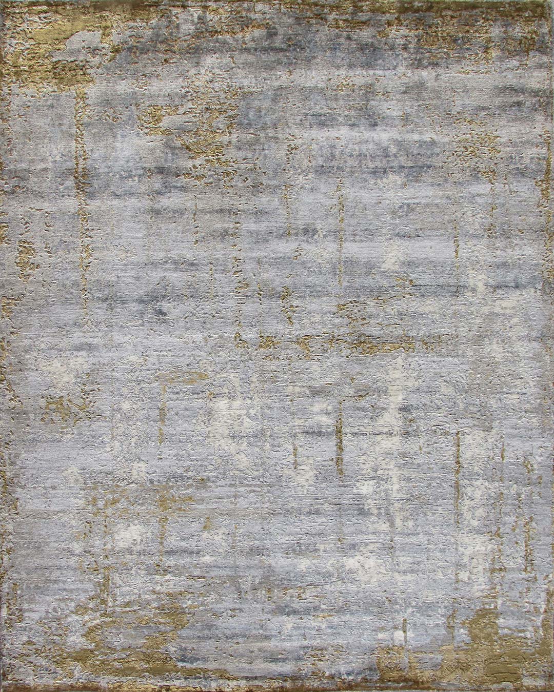 Overhead image of distressed Expose rug in gold colour