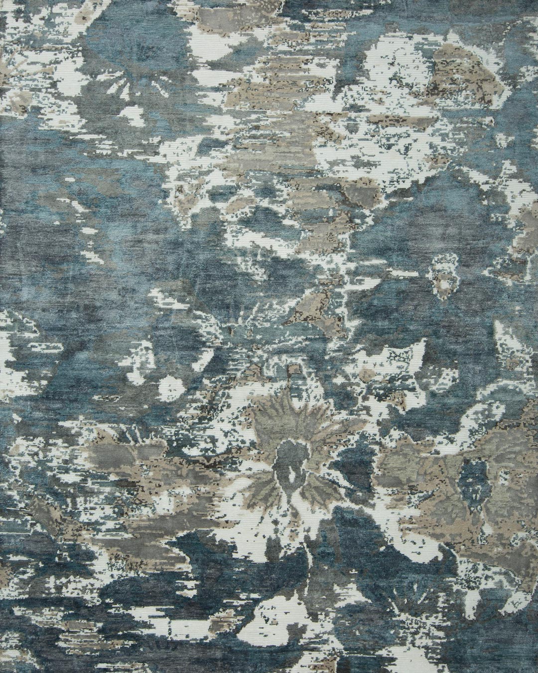 Overhead view of floral Fleur rug in blue colour