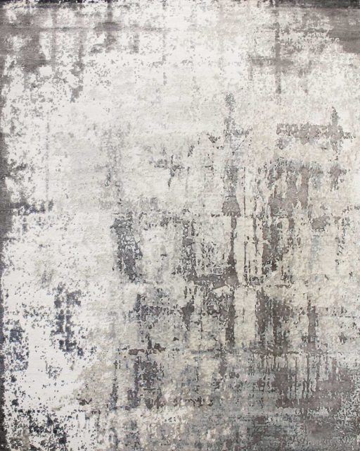 Overhead image of distressed Glacier rug in grey colour