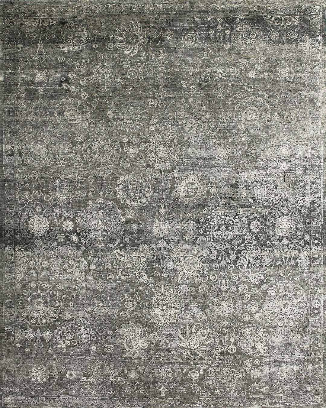 Overhead view of traditional Grigio rug in grey