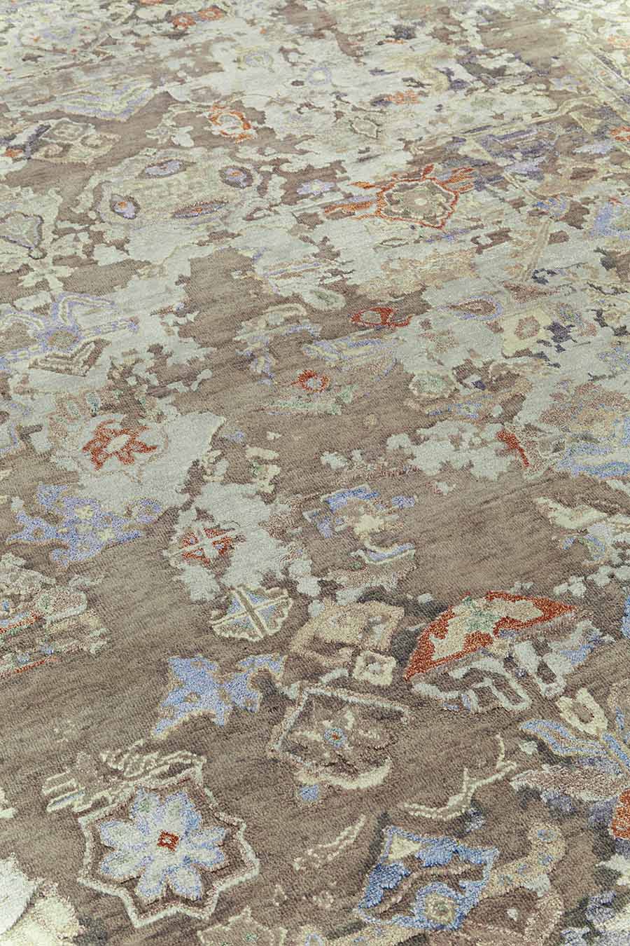 Detailed image of traditional Marseilles rug in beige