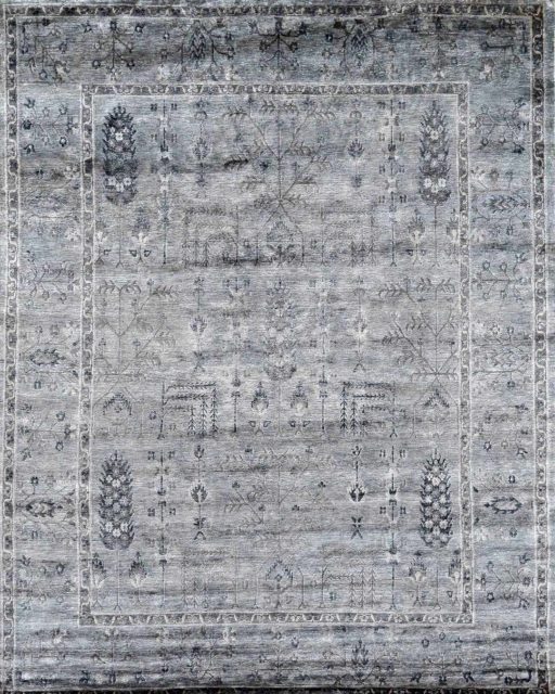 Overhead image of traditional Sultaman rug in grey colour