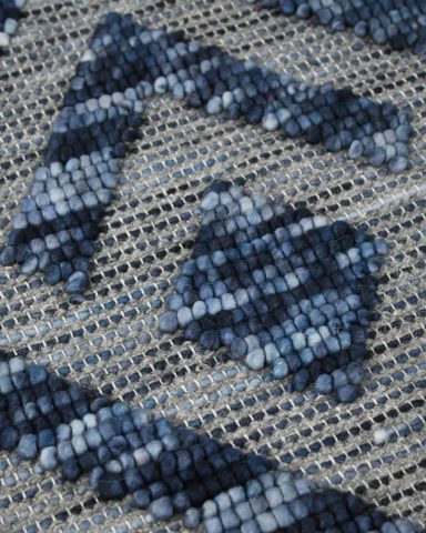 Close up image of textured Zephyr rug in blue colour