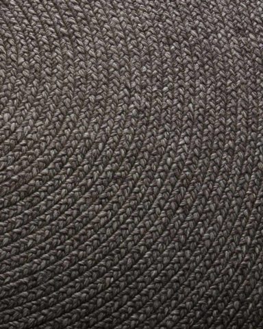 Close up view of Glenmore round rug in charcoal colour