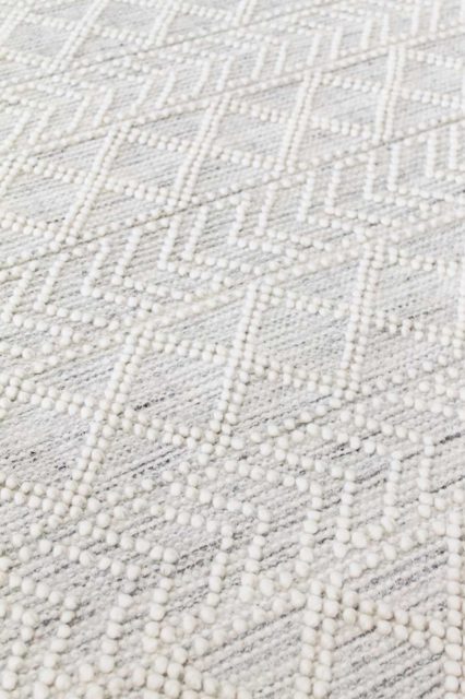 Detailed view of patterned Zinc rug in cream colour