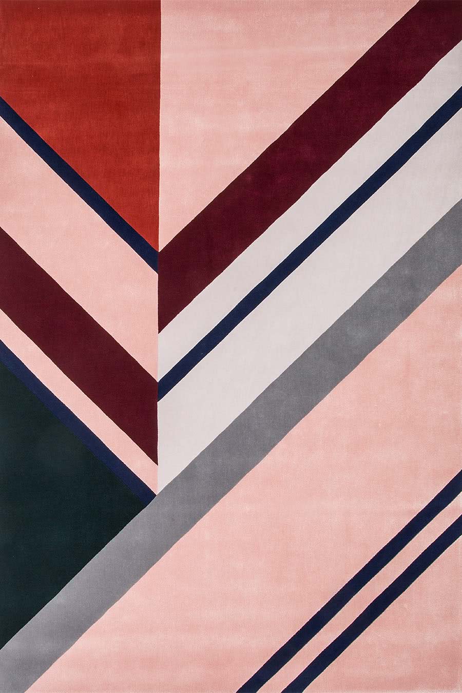 Detailed view of our geometric, modern and multicoloured Finch rug