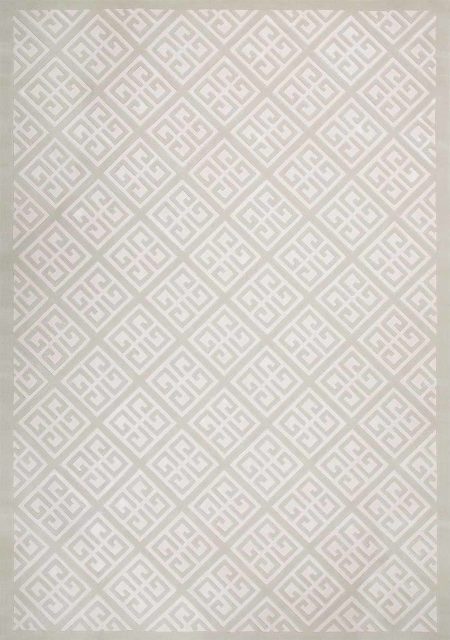 Detailed look at Keylock, a geometric patterned rug in beige and white