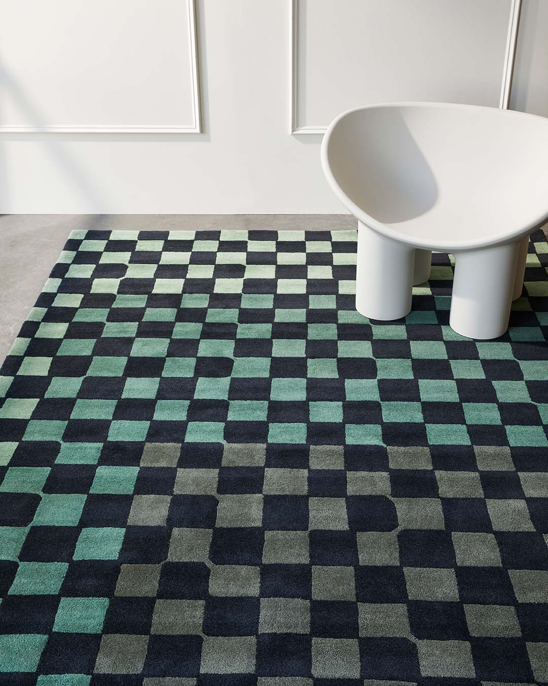 styled image of checkered Checkmate rug in green