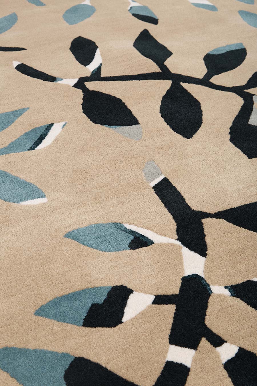 Close up image of botanical Fernery rug