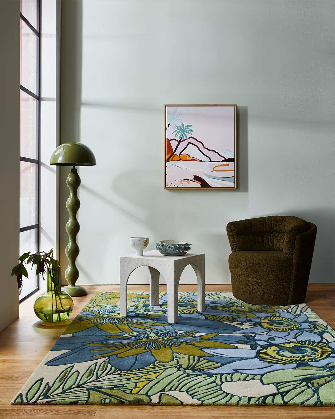 Living room image of floral Wailoa rug