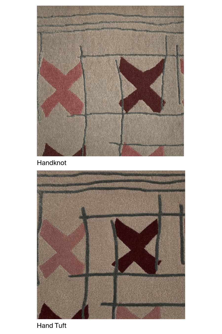 overhead image of the knifer sample in handknot and handtuft