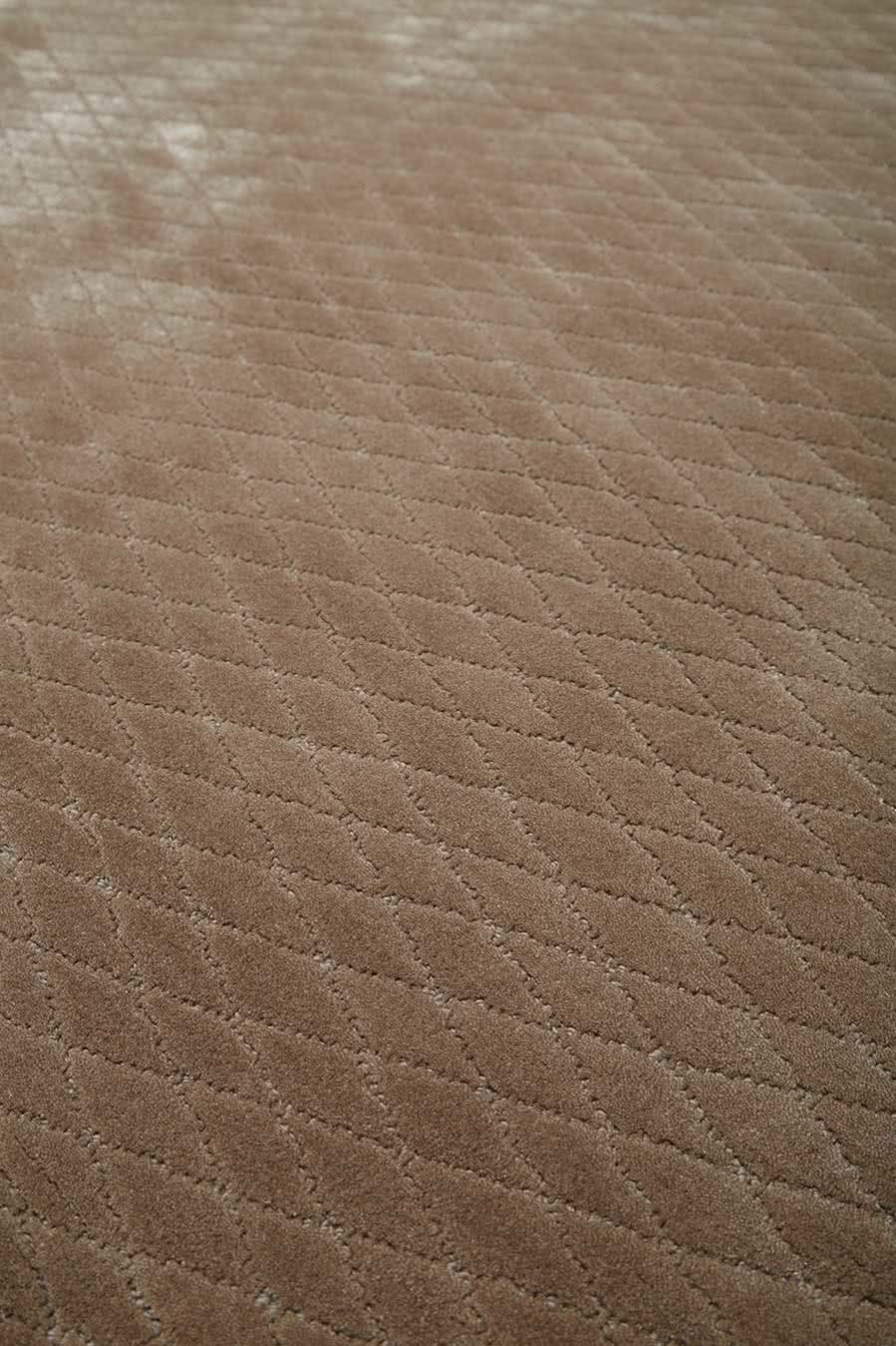 Close up view of textured Diamond Velour rug in taupe brown colour